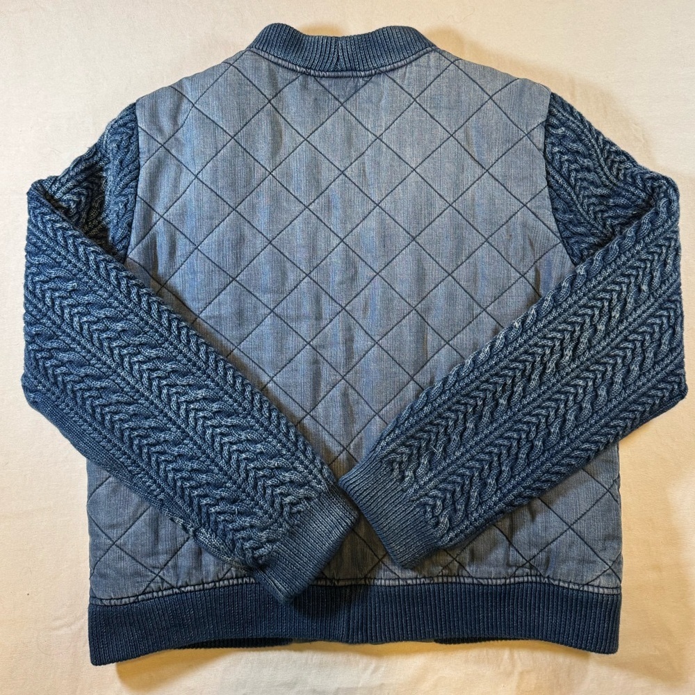 Cloth & Stone Chambray Quilted Denim Blue Jacket with Knit Sweater Sleeves - Picture 10 of 10